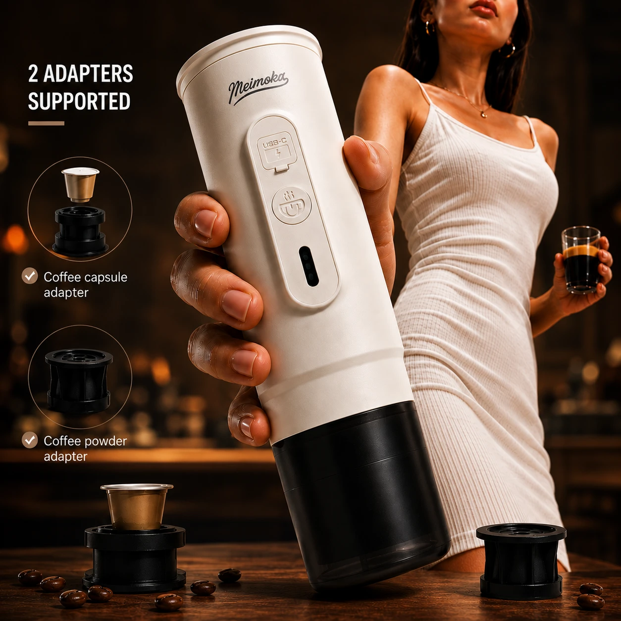H01PRO-02 Portable Espresso Machine – White Standard Set
