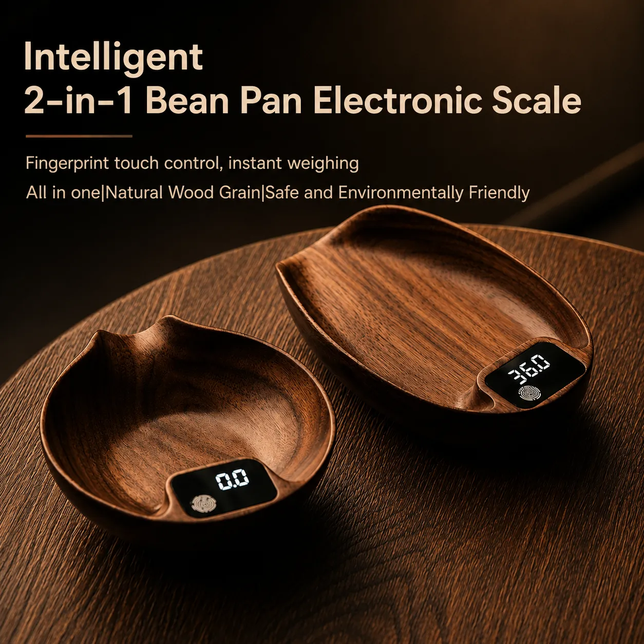 2-in-1 Oval Walnut Lithium Battery Digital Coffee Scal