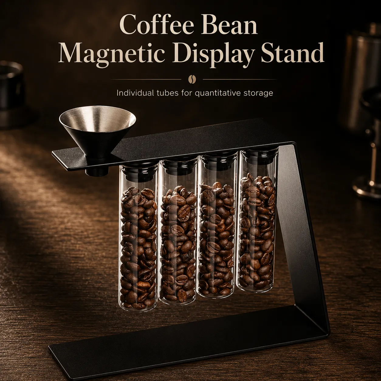 Convenient Magnetic Coffee Bean Storage Glass Tubes & Containers Display Rack Espresso Accessories