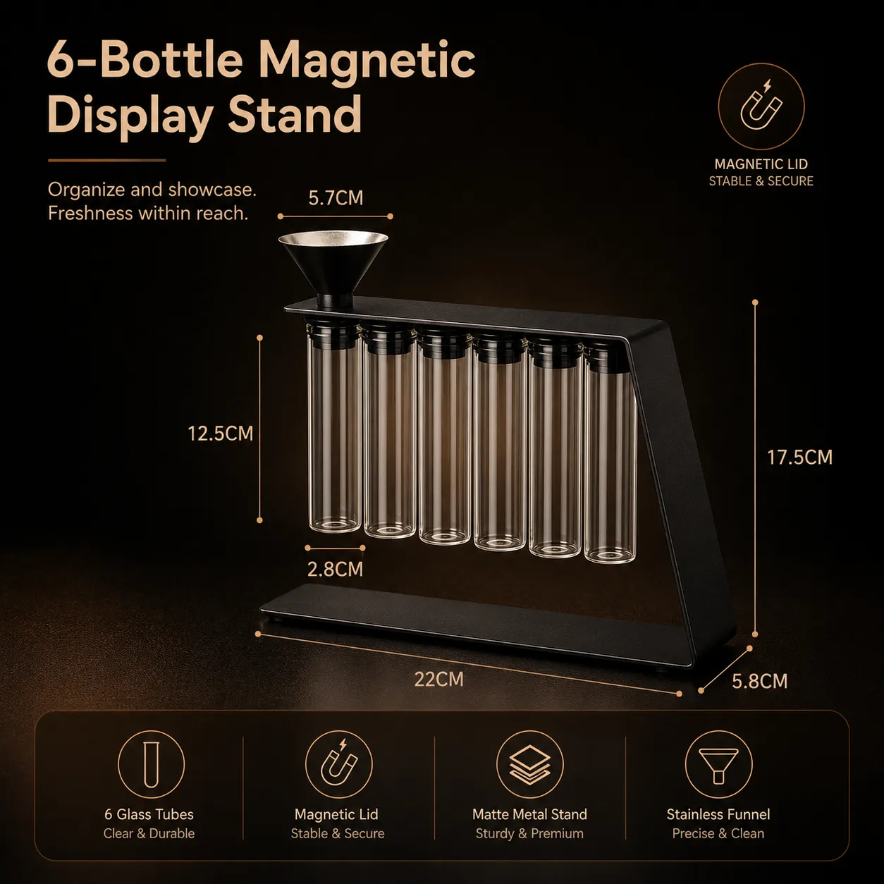 Convenient Magnetic Coffee Bean Storage Glass Tubes & Containers Display Rack Espresso Accessories