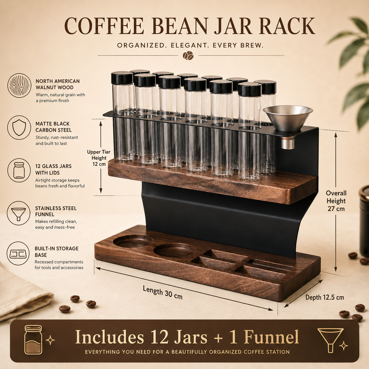 Wood Double-Tier Coffee Bean Storage Rack