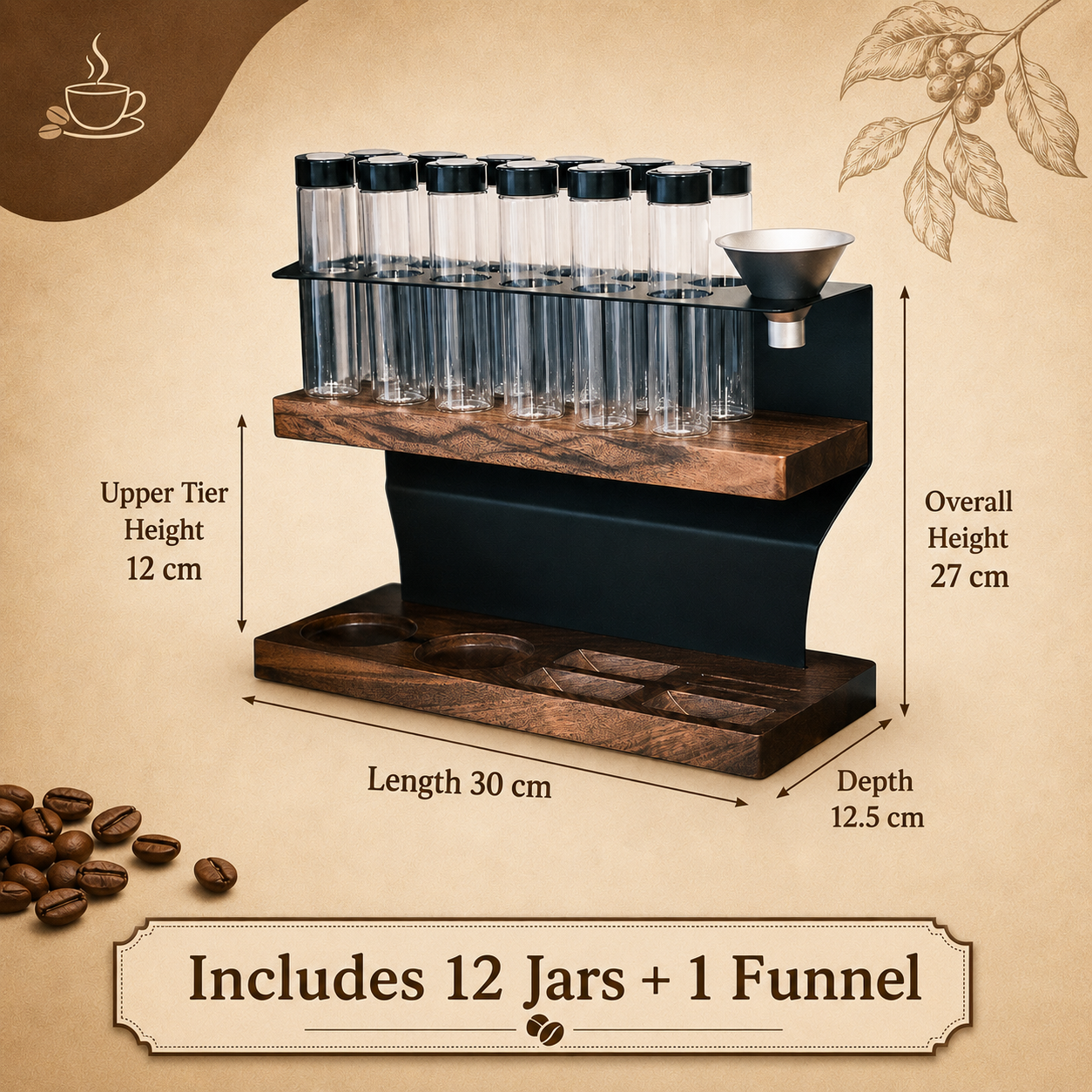 Wood Double-Tier Coffee Bean Storage Rack