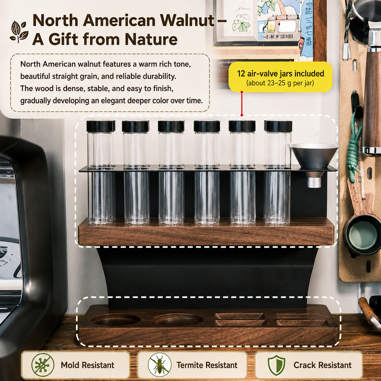Wood Double-Tier Coffee Bean Storage Rack